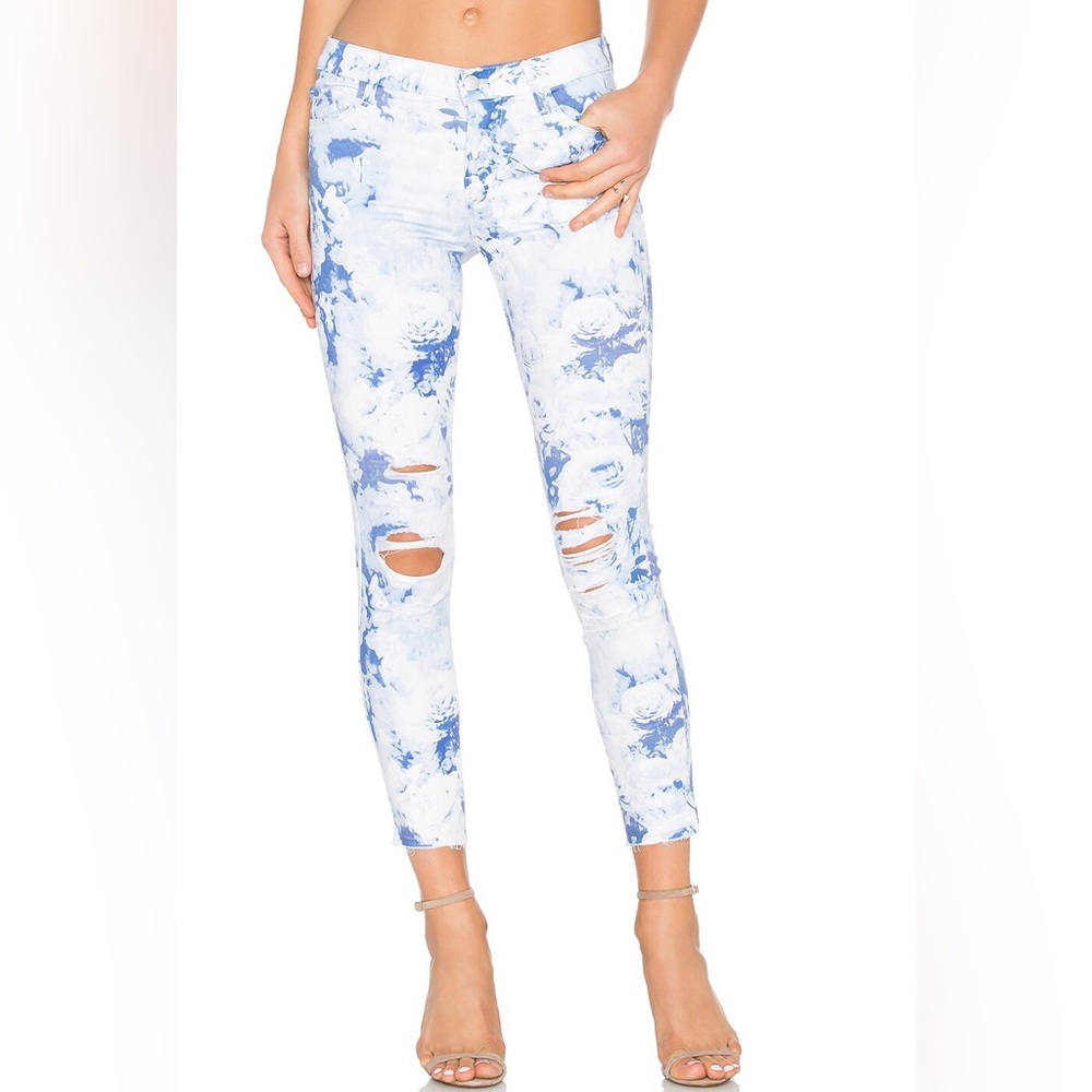 J Brand White and Blue Tie-Dye Skinny Jeans - Picture 1 of 9